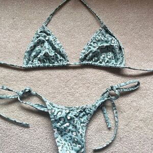 Leopard Print Green Bikini Set